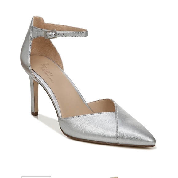 NEW Naturalizer Ayla Leather Ankle Strap Heels Pumps, Metallic Silver - Size 8.5 - Picture 1 of 10